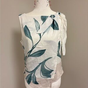 Abercrombie & Fitch White Camisole with Teal Leaf Print and Shoulder Tie